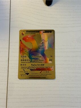 Pokemon Charizard GX Holographic Gold Rainbow Card